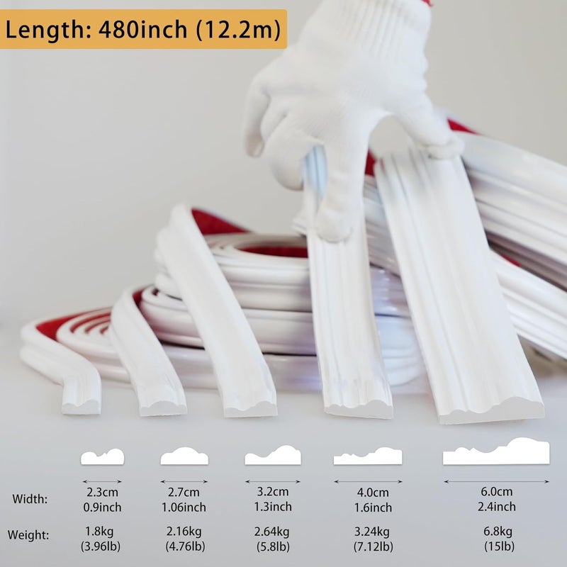 Hungbak 480"L x 1"W Peel and Stick Chair Rail Panel Molding, Pre-Primed Trim for Home Decoration & Wall Protection - Image 3